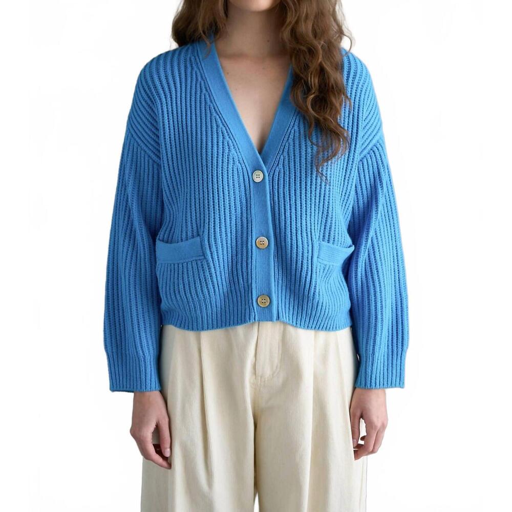 NEW ELLE GREY chunky button down knit cardigan in cobalt blue